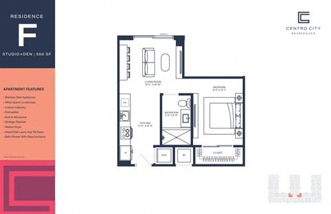 Floor plan for studio, 1 bath, 550 sqft